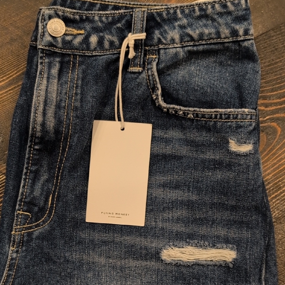 Flying Monkey Dark Blue Denim with Distressed Detail - Picture 2 of 7